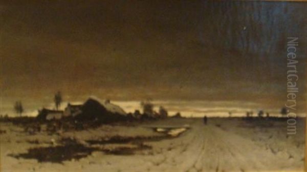 Winter Landscape Oil Painting by Ludwig Lanckow