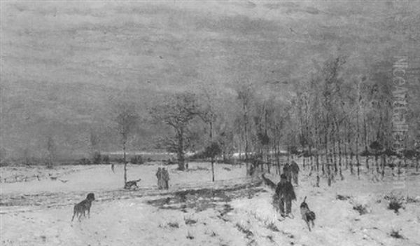 Heimkehr Der Jager Am Winterabend Oil Painting by Ludwig Lanckow