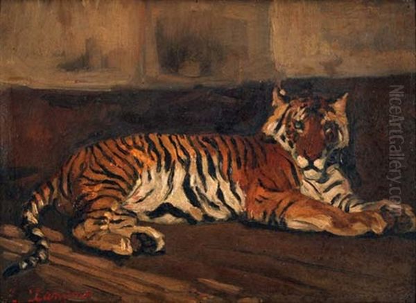 Ruhender Tiger Oil Painting by Auguste Lancon