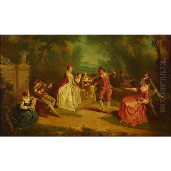 Fete Galante; And A Companion (pair) Oil Painting by Nicolas Lancret