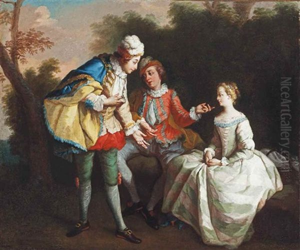 Elegant Company Conversing In A Garden Oil Painting by Nicolas Lancret