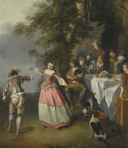 Fete Champetre With A Dancing Couple Oil Painting by Nicolas Lancret