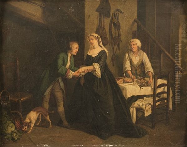 Scenes D'interieur (2 Works) Oil Painting by Nicolas Lancret