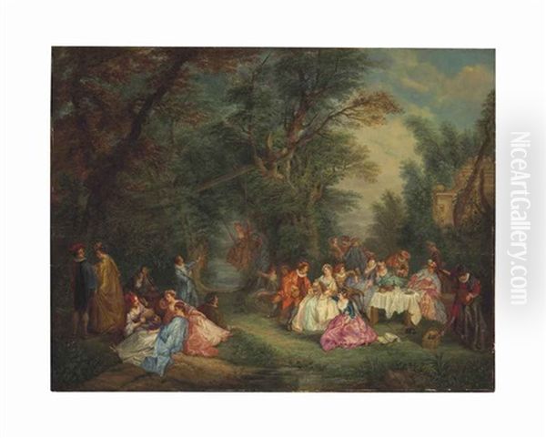 Fete Champetre With A Couple Dancing; A Companion Painting (2 Works) Oil Painting by Nicolas Lancret