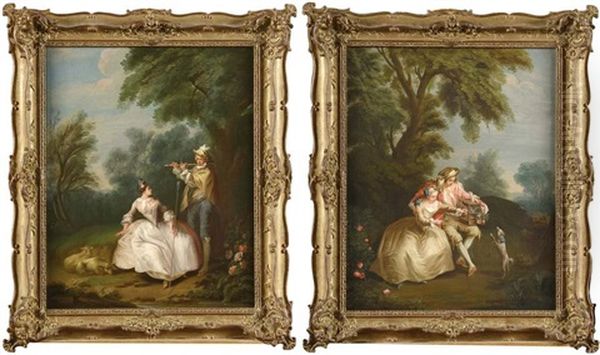 Scenes Galantes Au Parc (pair) Oil Painting by Nicolas Lancret