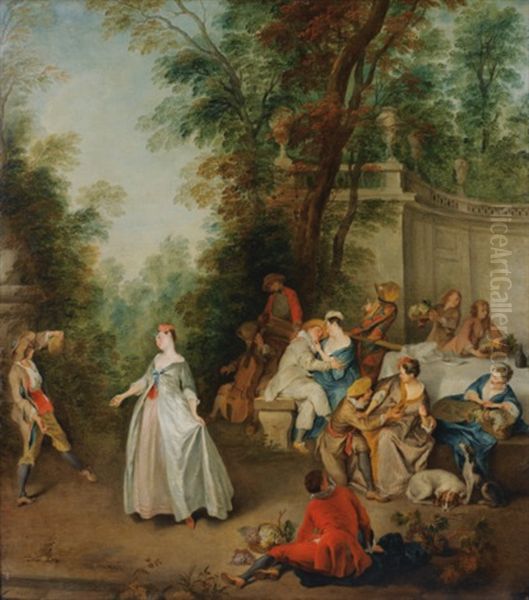 Scene De Dejeuner Dans Un Parc Oil Painting by Nicolas Lancret