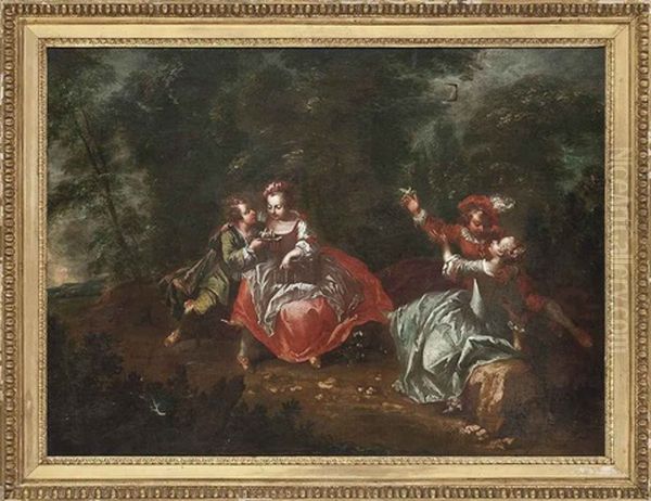 Two Amorous Couples In A Landscape Oil Painting by Nicolas Lancret