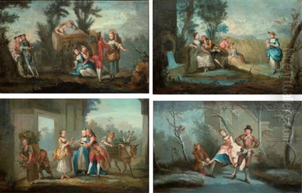 Les Quatre Saisons (4 Works) Oil Painting by Nicolas Lancret