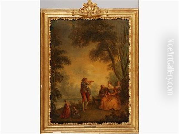 Couple De Galants Dans Un Parc (+ Concert Dans Un Parc; Pair) Oil Painting by Nicolas Lancret