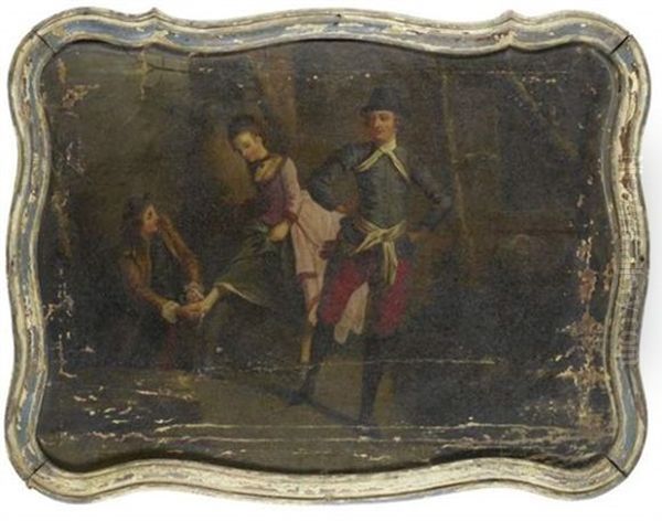 Dessus De Porte, A Decor De Scene De Patinage Oil Painting by Nicolas Lancret