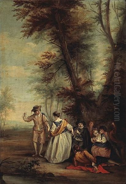 A Fete Galante (+ A Companion Painting; Pair) Oil Painting by Nicolas Lancret