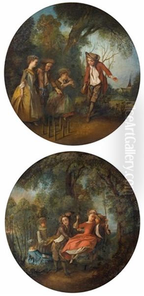 La Balancoire (+ Le Jeu De Quilles; Pair) Oil Painting by Nicolas Lancret