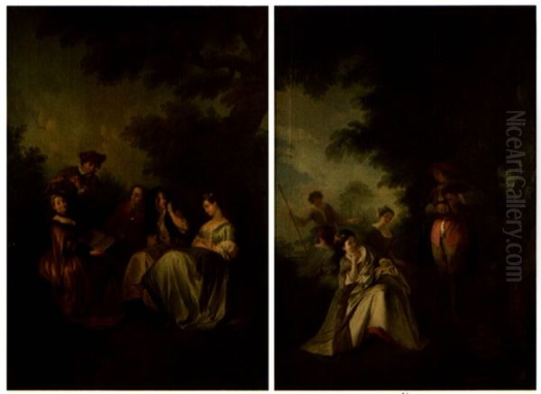 Fete Champetre Que Le Cour D'un Amant Est Sujet A Changer (+ Un Concert; Pair) Oil Painting by Nicolas Lancret