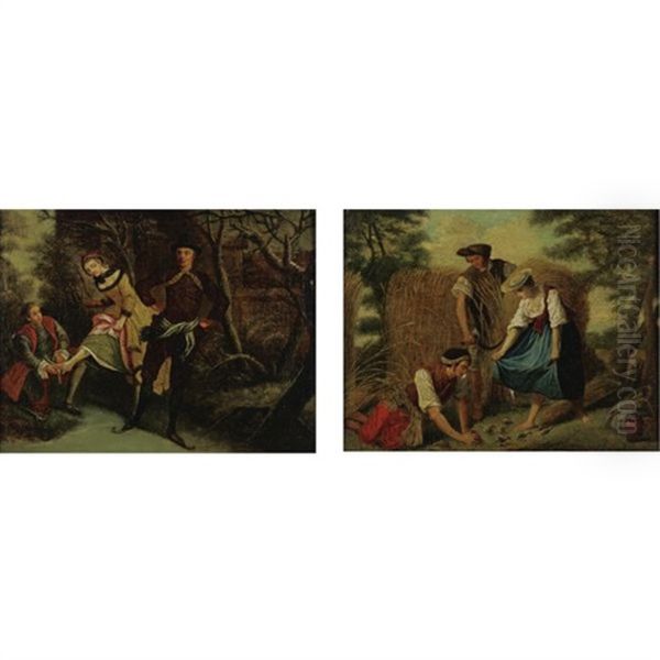 Winter (+ Autumn; Pair) Oil Painting by Nicolas Lancret