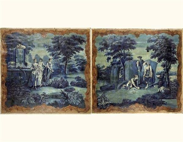 Allegorie Du Printemps Ou Les Jeunes Jardinieres (+ Allegorie De L'ete Ou Les Moissonneurs, Lrgr; Pair) Oil Painting by Nicolas Lancret