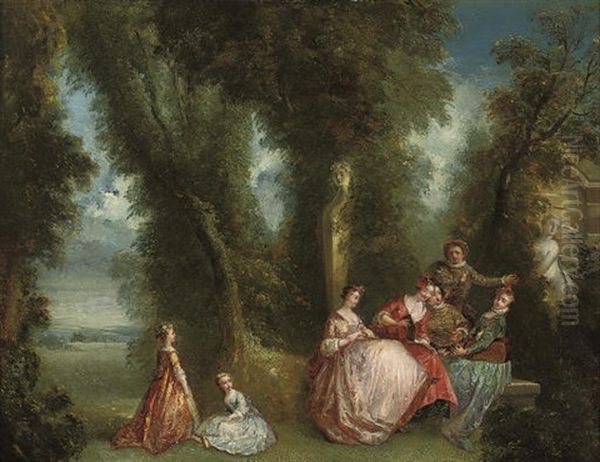 A Classical Landscape With Elegant Company Making Music Oil Painting by Nicolas Lancret