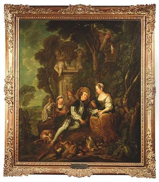 Hofische Gesellschaft In Einem Schlospark Oil Painting by Nicolas Lancret