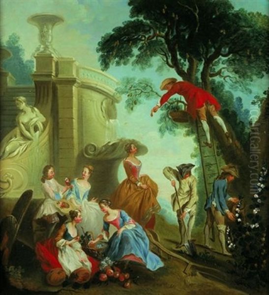 Reunion Galante Au Pied D'une Fontaine Oil Painting by Nicolas Lancret