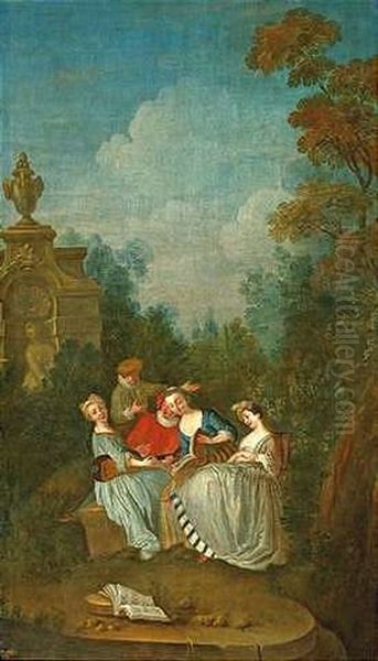 Die Musikstunde Im Park Oil Painting by Nicolas Lancret