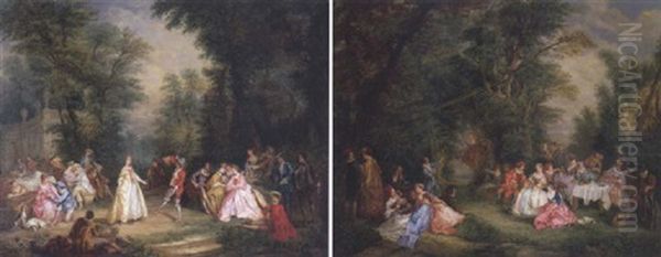 Fete Champetre With A Couple Dancing Oil Painting by Nicolas Lancret