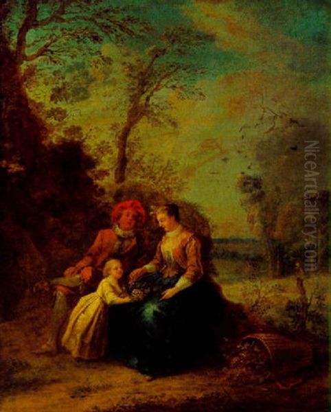 Elegante Familie In Einer Landschaft Oil Painting by Nicolas Lancret