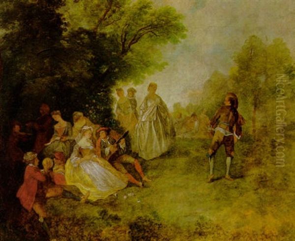 Tanzbelustigung Im Schlosspark Oil Painting by Nicolas Lancret