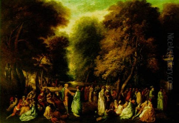 An Elegant Company In A Park By A Pond by Nicolas Lancret