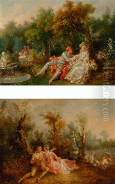 Elegant Couple Courting In A Park Oil Painting by Nicolas Lancret