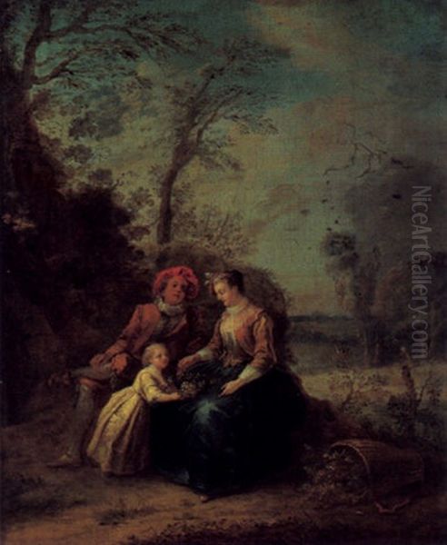 Elegante Familie In Einer Landschaft Oil Painting by Nicolas Lancret