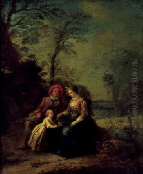 Elegante Familie In Einer Landschaft by Nicolas Lancret