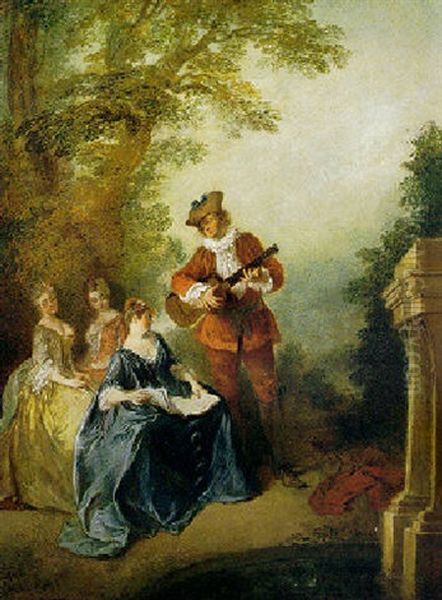 Musical Party By A Fountain In A Park Oil Painting by Nicolas Lancret