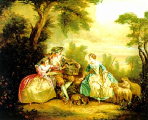 Elegante Gesellschaft In Einer Landschaft Oil Painting by Nicolas Lancret