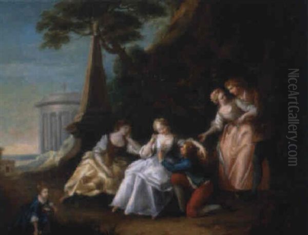 Scene Galante Dans Un Parc Italien Oil Painting by Nicolas Lancret