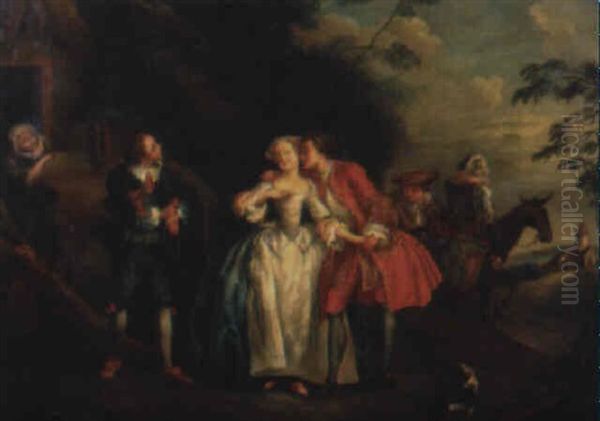 L'adieu Du Voyageur A L'aubergiste Oil Painting by Nicolas Lancret