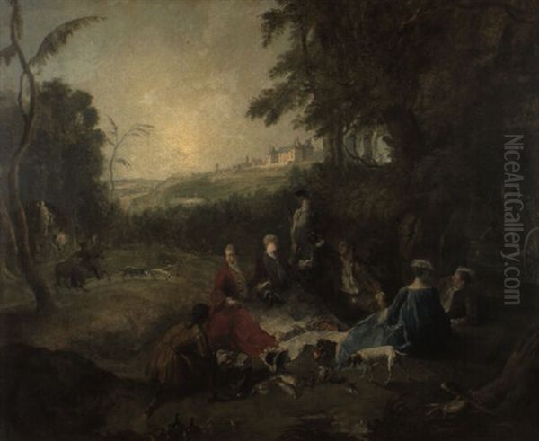 Dejeuner De Chasse De Louis Xv Dans Le Bois De Meudon Oil Painting by Nicolas Lancret