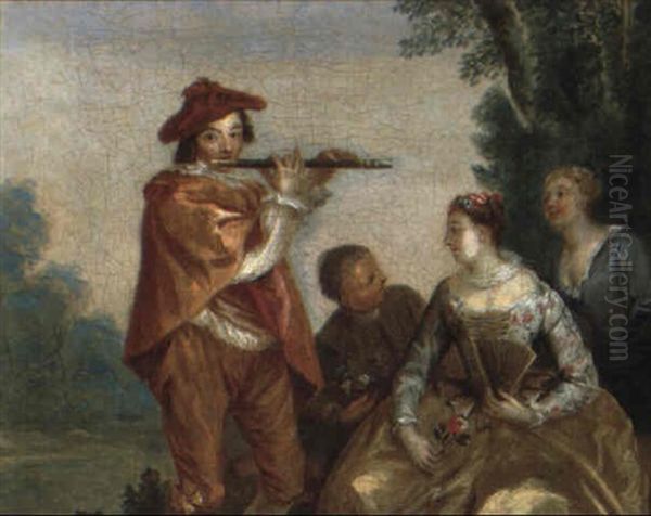 Le Joueur De Flute Oil Painting by Nicolas Lancret