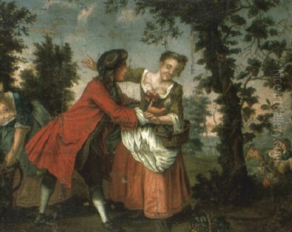 Rustic Courtship Oil Painting by Nicolas Lancret