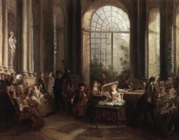 Concert In The Oval Salon Of Pierre Crozat's Chateau At Montmorency Oil Painting by Nicolas Lancret