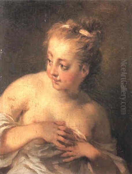 Young Woman Surprised At Her Toilet Oil Painting by Nicolas Lancret