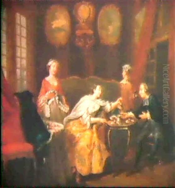 Teestunde Im Salon Einer Eleganten Dame Oil Painting by Nicolas Lancret