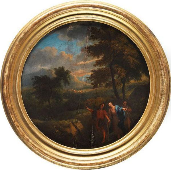 Rundbild Mit Landschaftsdarstellung Und Figurenstaffage Oil Painting by Joachim-Franz Beich