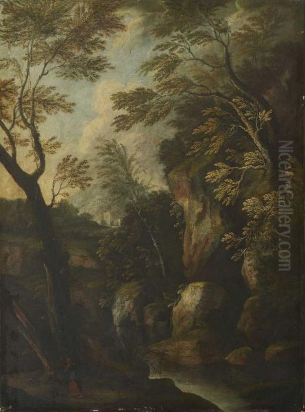 Felslandschaft Mit Figurenstaffage. Oil Painting by Joachim-Franz Beich