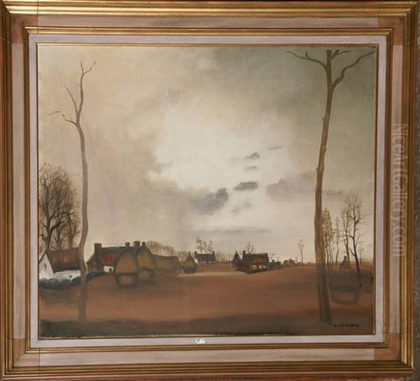 Paysage A Denterghem Oil Painting by Gaston (Th.-G.) van Landeghem