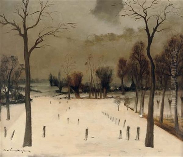 Paysage De Neige - Winter Landscape Oil Painting by Gaston (Th.-G.) van Landeghem