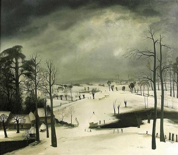 Grand Paysage De Neige (environ De Aerseele) Oil Painting by Gaston (Th.-G.) van Landeghem