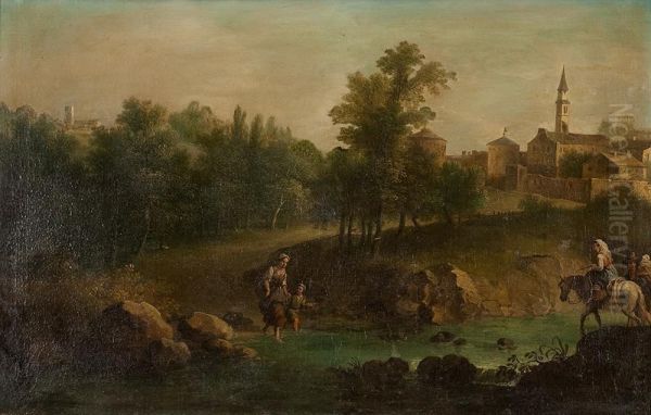 Landschaft Mit Landvolk Vor Angrenzendem Dorf Oil Painting by Joachim-Franz Beich