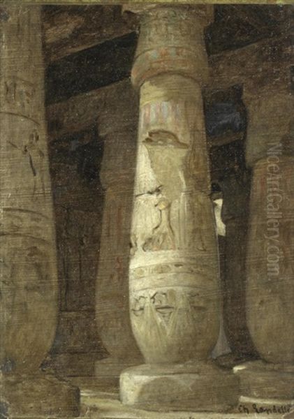 Egyptian Street Scene; Egyptian Column, A Pair Oil Painting by Charles Zacharie Landelle