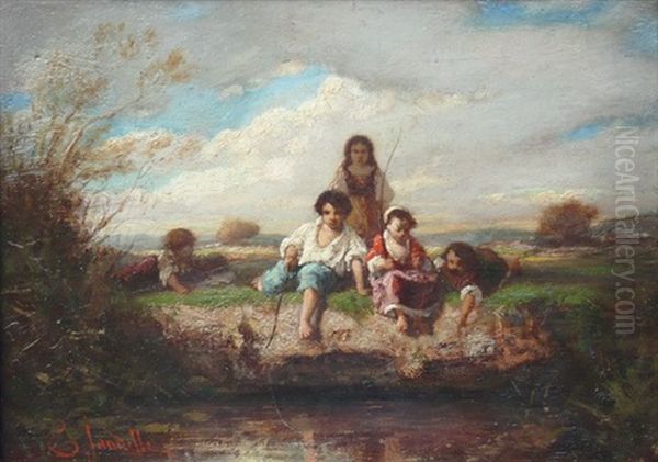 La Partie De Peche Oil Painting by Charles Zacharie Landelle