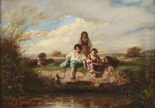 La Partie De Peche Oil Painting by Charles Zacharie Landelle