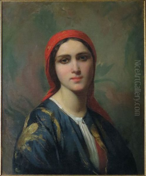 Orientalist Portrait Of Woman Oil Painting by Charles Zacharie Landelle